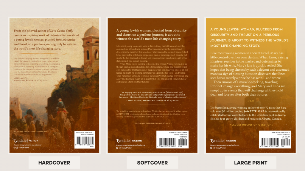 The Pharisee's Wife back cover images: hardcover, softcover, large print